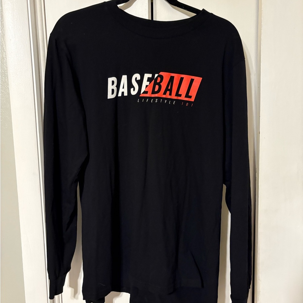 Black Long Sleeve Baseball Graphic Tee